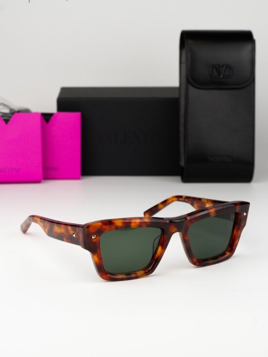 Valentino Women Sunglasses Havana Green Square XXII VLS-106 X NEW AUTHENTIC